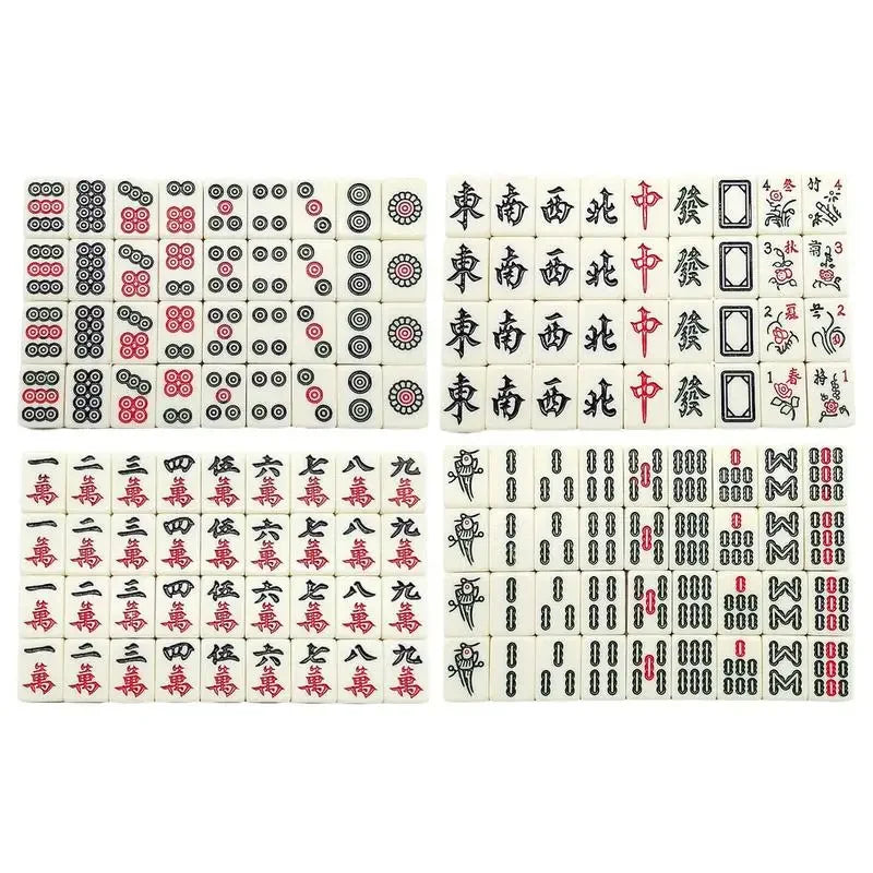 Chinese Mahjong Set 144 White Engraved Mini Tiles - Fun Time