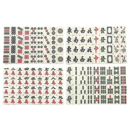 Chinese Mahjong Set 144 White Engraved Mini Tiles - Fun Time