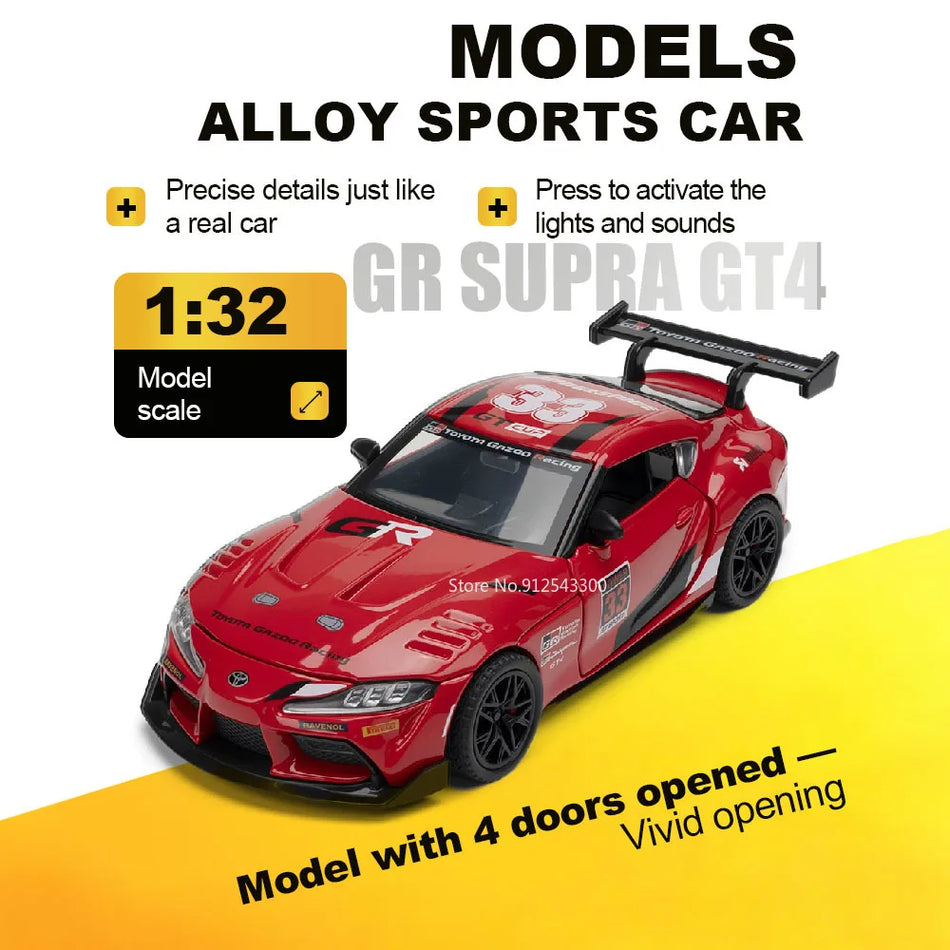 1:32 Meritev Diecast Avtomobilski Model s Povlekom, Odprta Vrata, Zvok in Luči