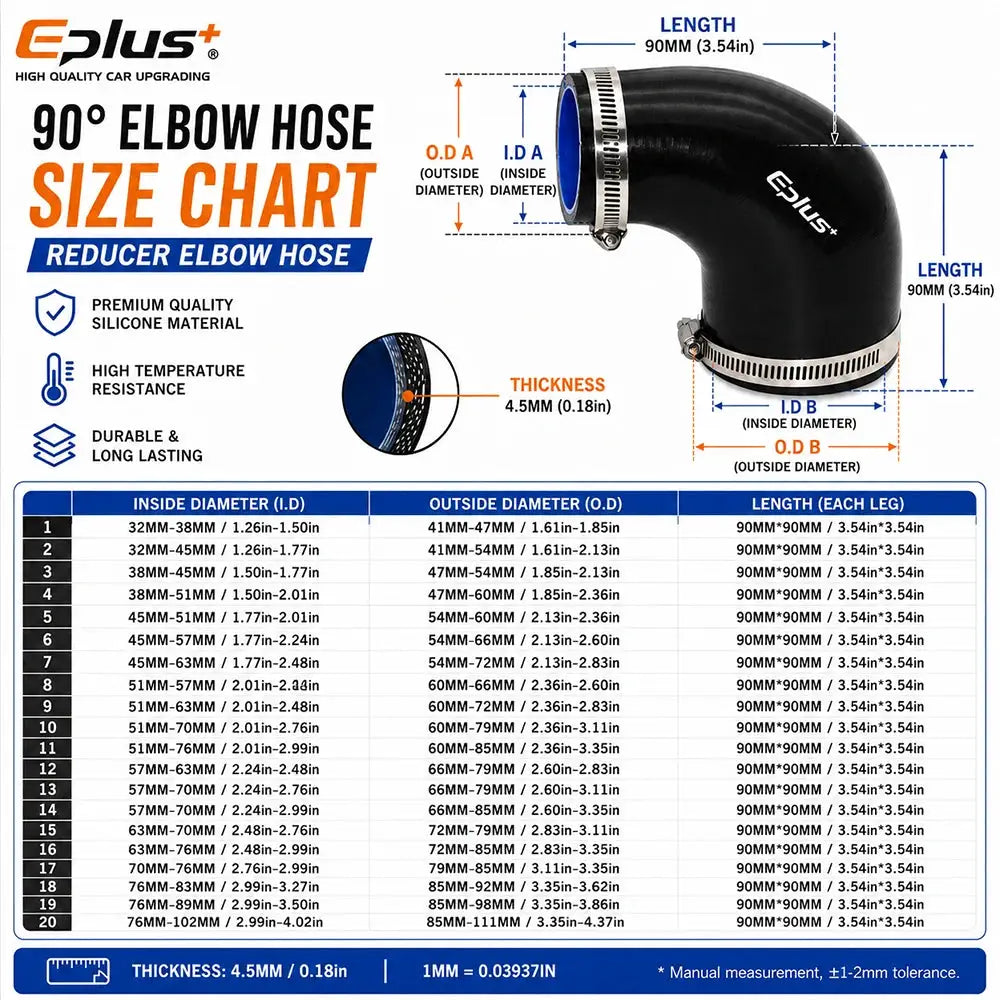 Black Silicone Car Radiator Intake Hose Turbo Intercooler Coupler Reducer Connector Universal Silica Gel Tube 90 Degrees Adapter by InterCyprus Trading Ltd