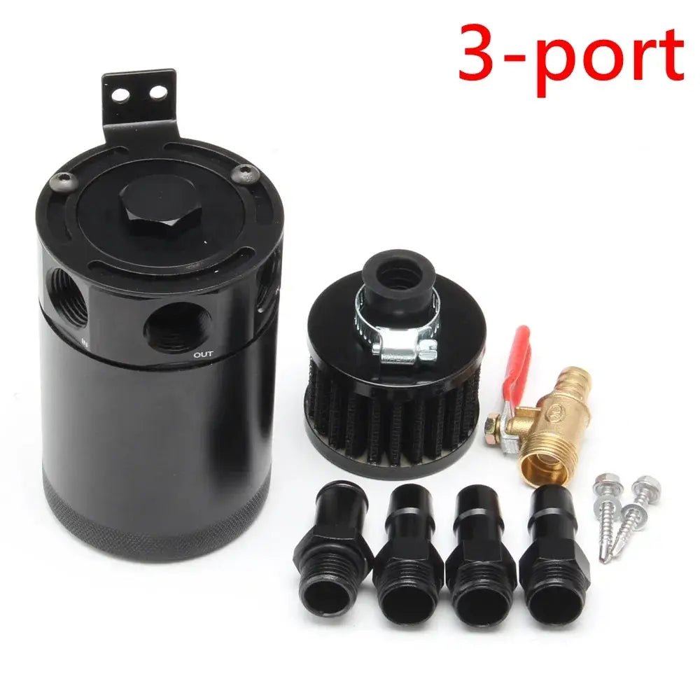 Universal Car Racing Baffled Aluminum 2-Port/3-Port Oil Catch Can Tank Reservoir Separator by InterCyprus Trading Ltd