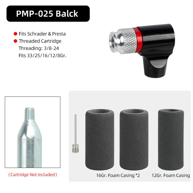 Bicycle CO2 Nozzle &ndash; Quick Inflation for Schrader and Presta Valves PMP025 Black T1Z / CHINA