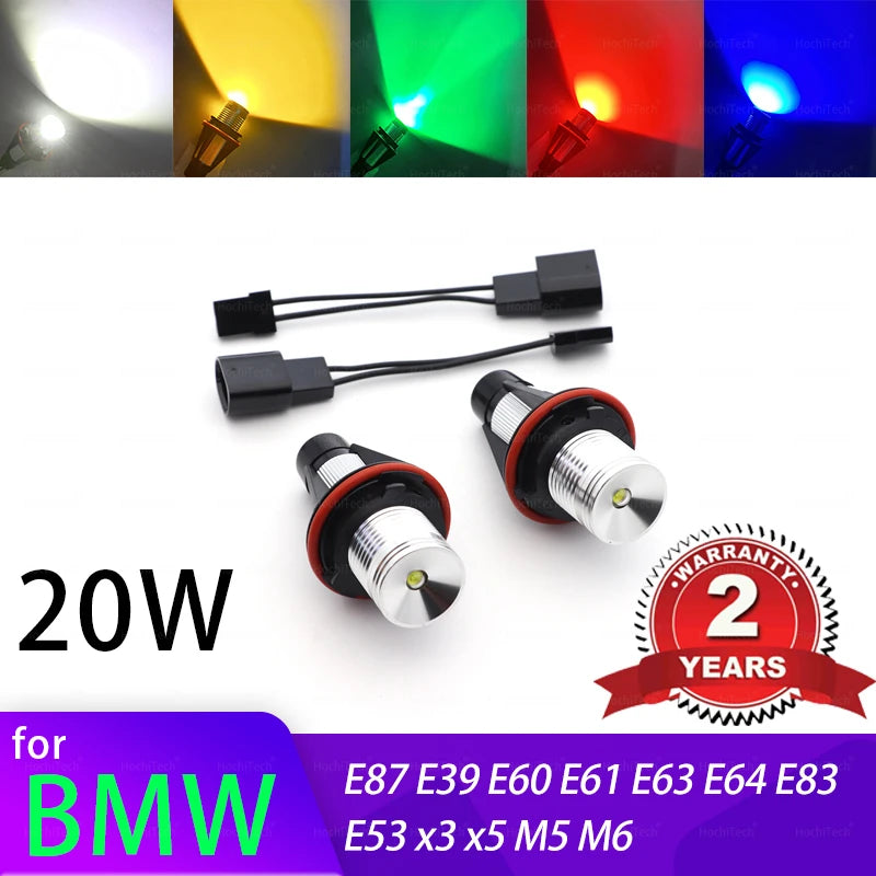 Ampoules LED Angel Eyes 20W blanches en aluminium pour BMW E39 E53 E60 E61 E83 E87