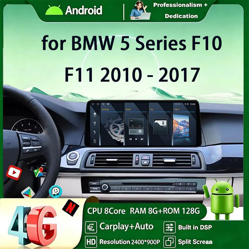 12,3-calowy radio QLED bezprzewodowy CarPlay do BMW serii 5 F10 F11 system CIC NBT