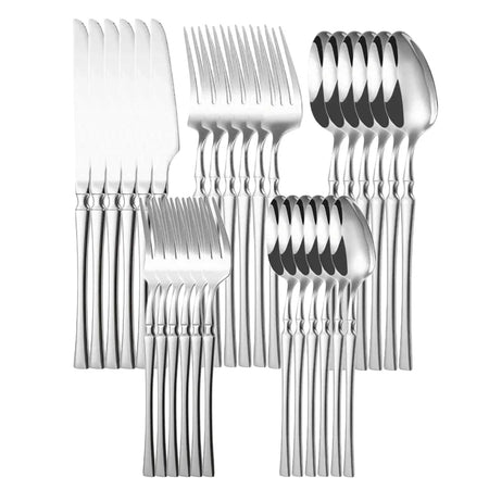 30Pcs Stainless Steel Flatware Set &ndash; Eco-Friendly and Dishwasher Safe Silver