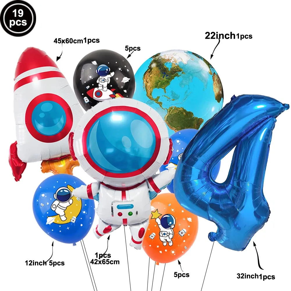 Galaxy Space Balloons Set - 32-Inch Number, Rocket &amp; Astronaut for Boys' Parties