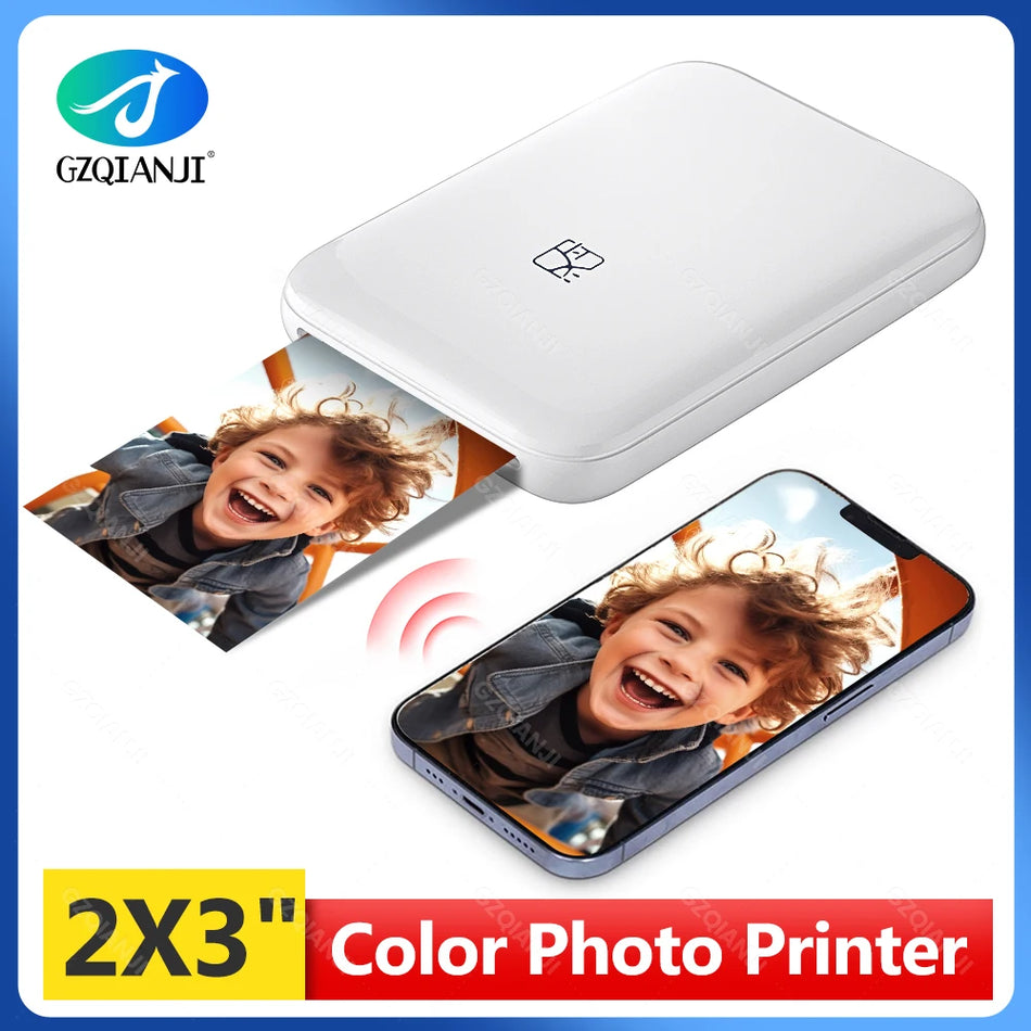 Portable Mini Pocket Printer With Bluetooth, Zink 2x3 Inch Color Photo Printing