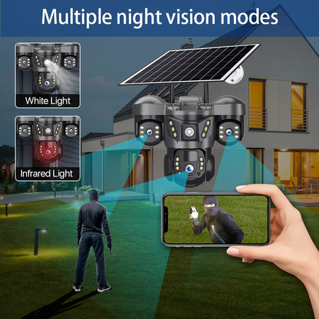 15MP WIFI Solar Camera Triple Lens Triple Screen Two-Way Audio Outdoor IP66 Waterproof HD Security CCTV Wireless Network Camera