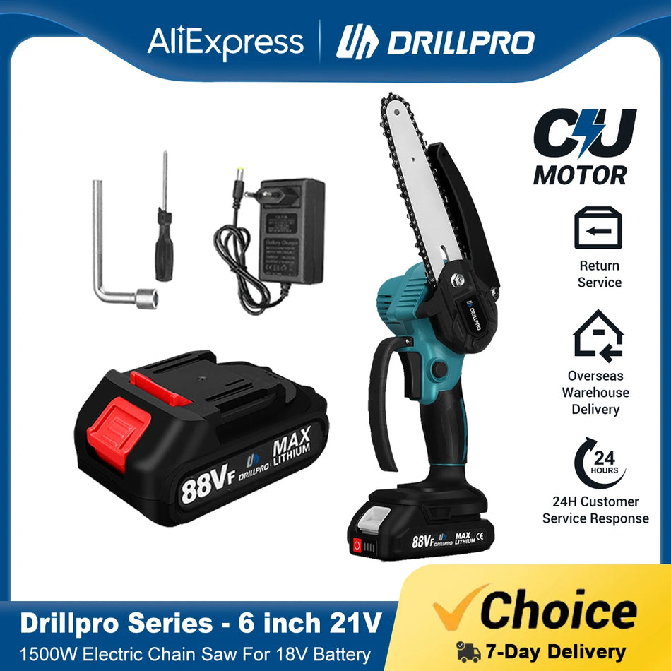 🟠 Drillpro 6Inch Electric Chainsaw Cordless Woodworking Garden Craping Sain Sharpener Cutting Power Tool για τη μπαταρία Makita 18V