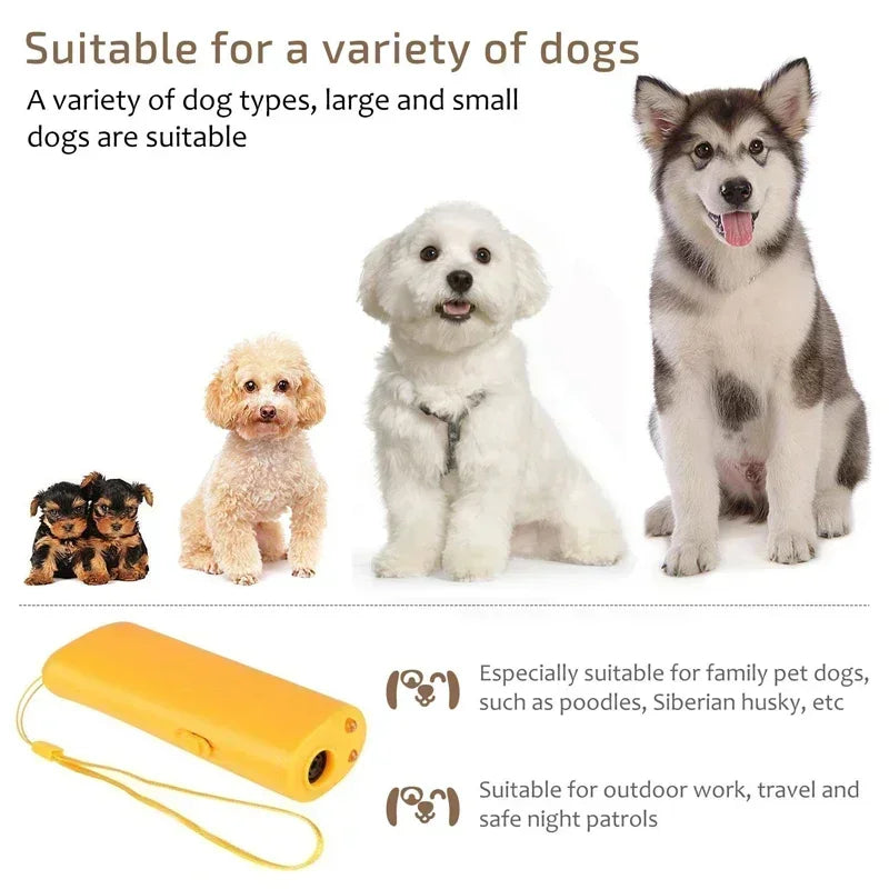 3-in-1 Ultrasonic Dog Bark Stopper &amp; Trainer with LED Flashlight