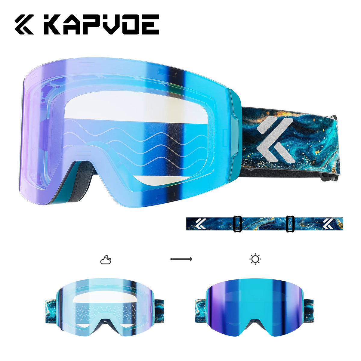 KAPVOE K718 Ski Goggles &ndash; Photochromic UV400 Anti-Fog Lenses DZ-K718-PH-BL-15
