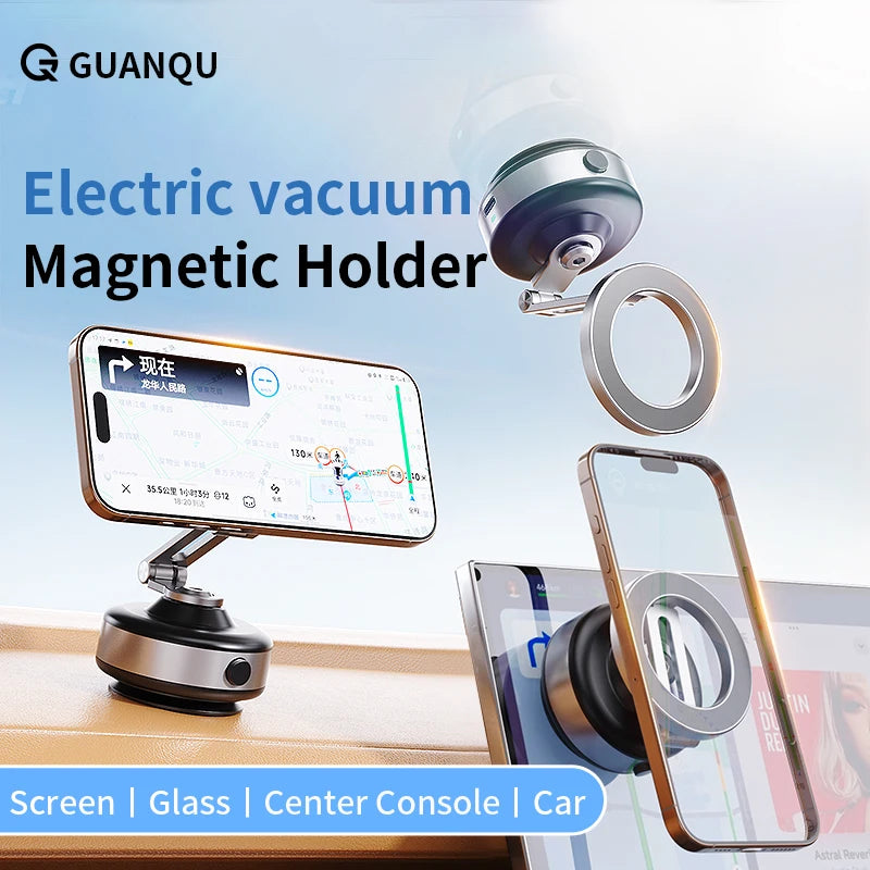 CrownQu Car Electric Vacuum Phone Mount &ndash; 360 Degree Rotation with Strong Magnetic Suction