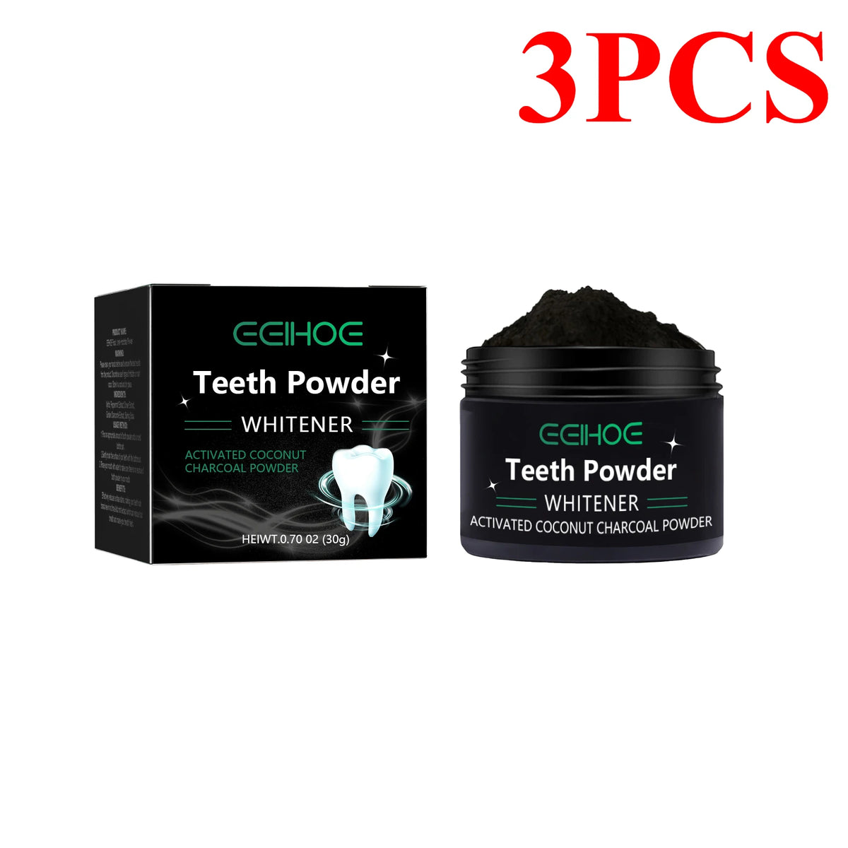 eelhoe Activated Coconut Charcoal Tooth Powder &ndash; Deep Cleaning Oral Hygiene 3PCS