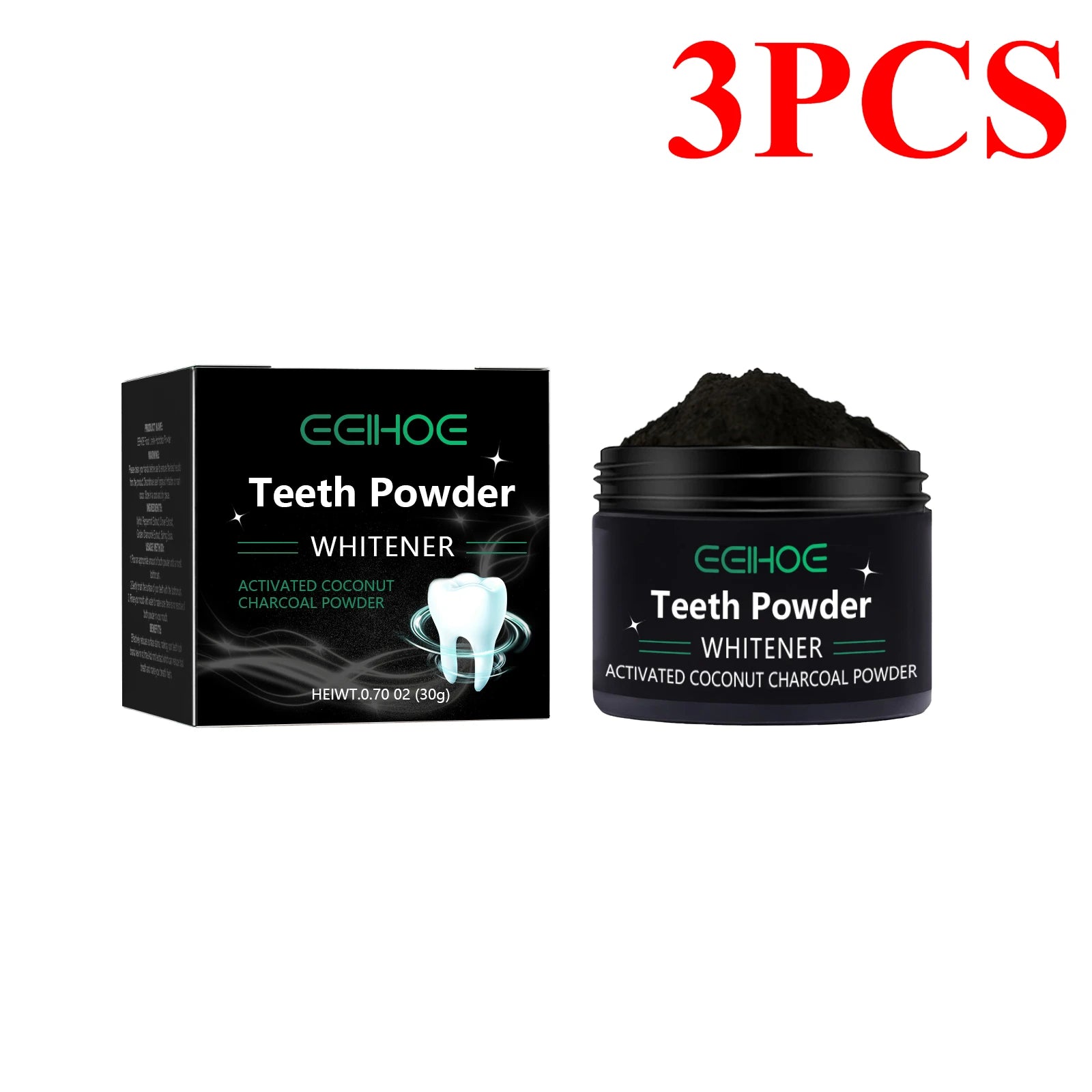 eelhoe Activated Coconut Charcoal Tooth Powder &ndash; Deep Cleaning Oral Hygiene 3PCS