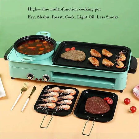 3 In 1 Smokeless Electric Grill With Nonstick Pan Hot Pot