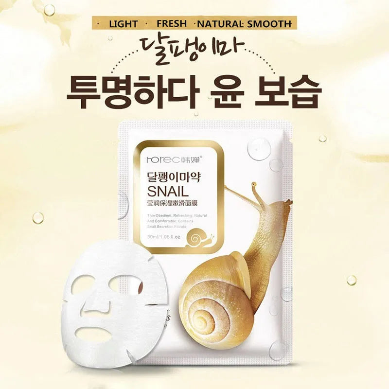 10pcs Snail Essence Moisturising Face Masks for Deep Replenishment