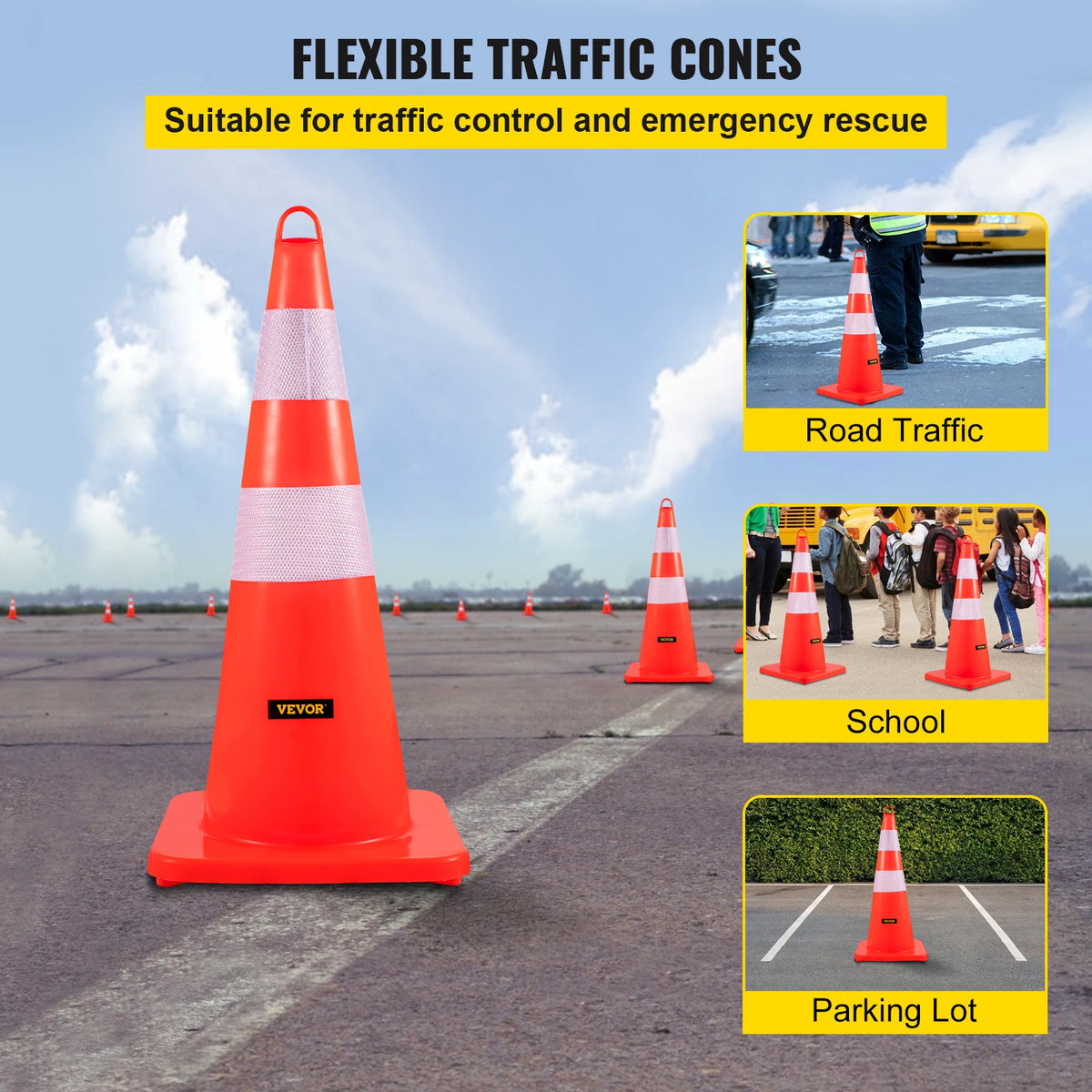 SucceBuy Safety Cones 18-36 Inches &ndash; Heavy-Duty Base System