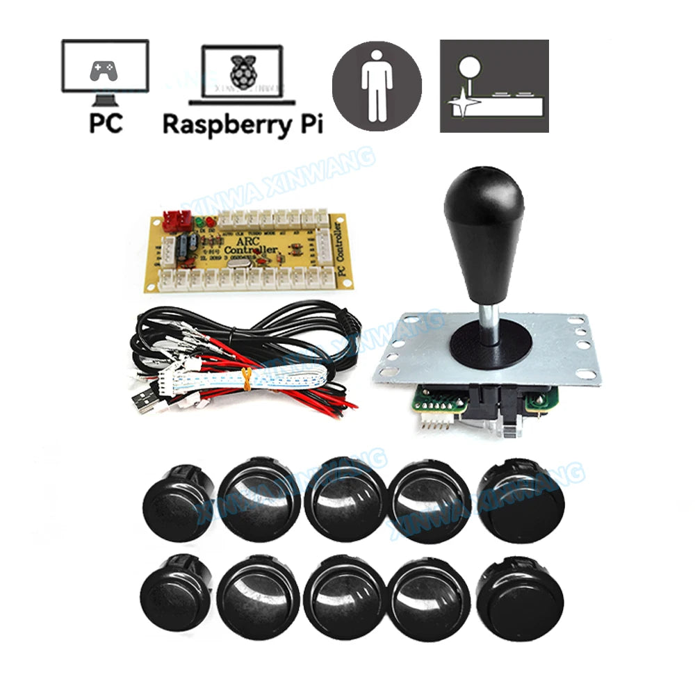 Arcade Joystick DIY Kit for PC and Raspberry Pi 1 player black