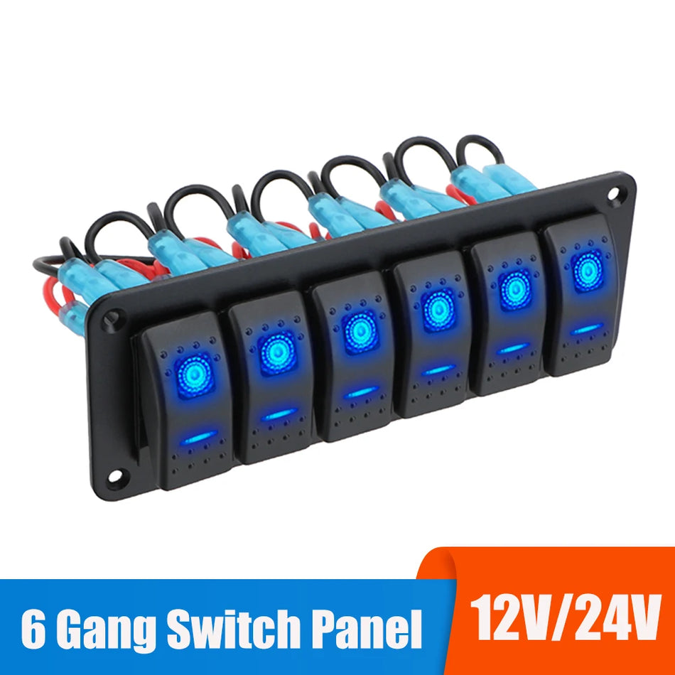 Universalus 23718 6-mygtukų LED jungiklio pultas automobiliams