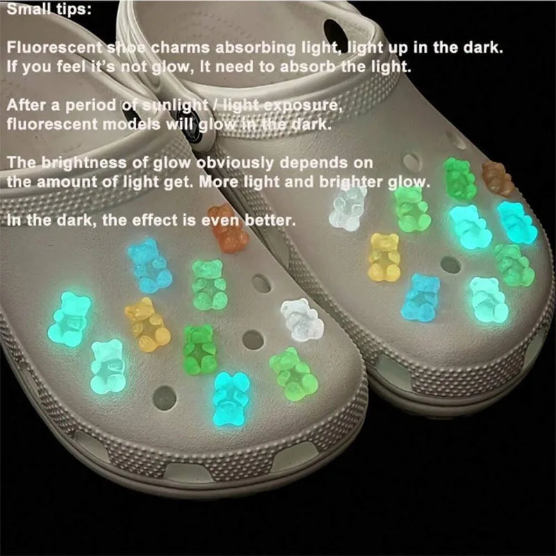 Glow-in-the-Dark Bear Shoe Charms - Cute DIY Accessories for Clogs (10/20pcs)