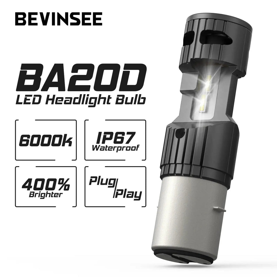 BEVINSEE BA20D 12V LED Motorfiets Koplamp Gloeilamp 6000K