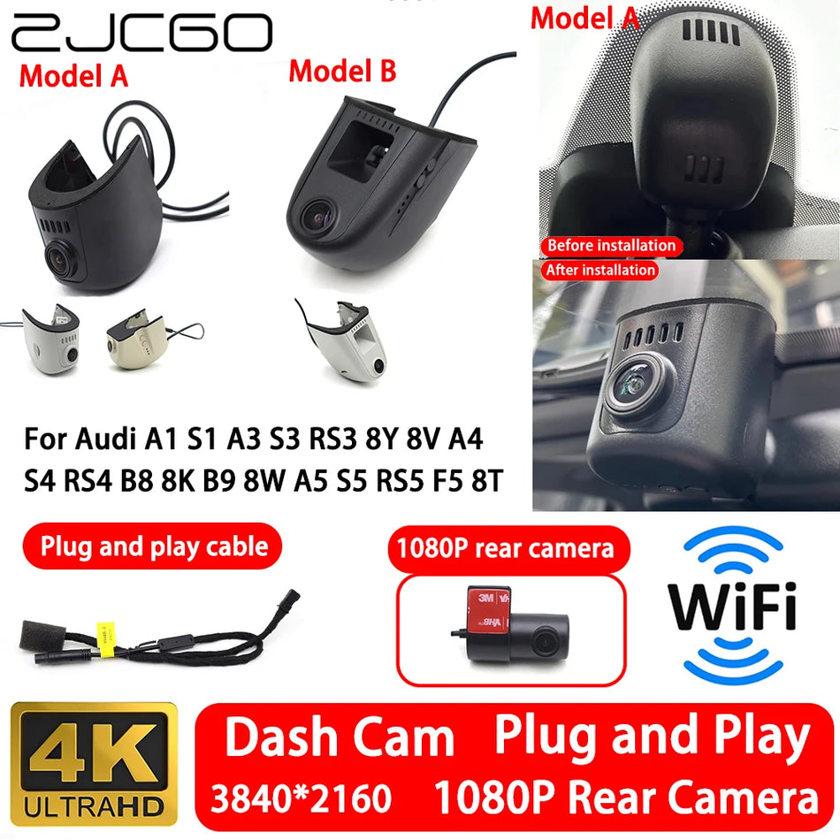 Yüksek Tanımlı Dash Cam 4K Ön ve Arka WiFi Tak ve Çalıştır Kaydedici Audi A4 için