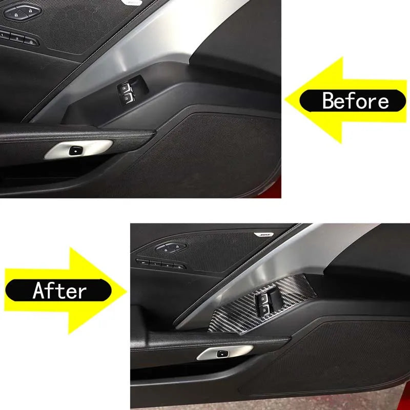 Pegatina de interruptor de ventana de fibra de carbono Corvette C7 2014-2019 2 piezas