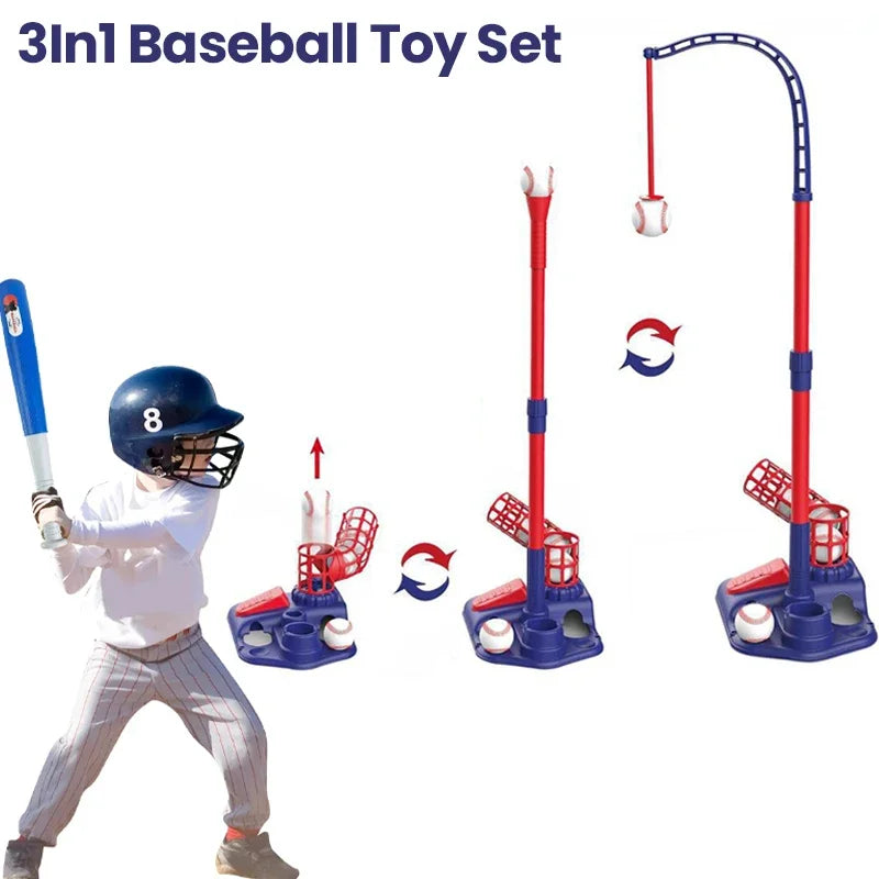 3In1 Kids Baseball Toy Set &ndash; Auto Launcher With Height Adjust