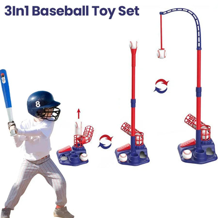 3In1 Kids Baseball Toy Set &ndash; Auto Launcher With Height Adjust