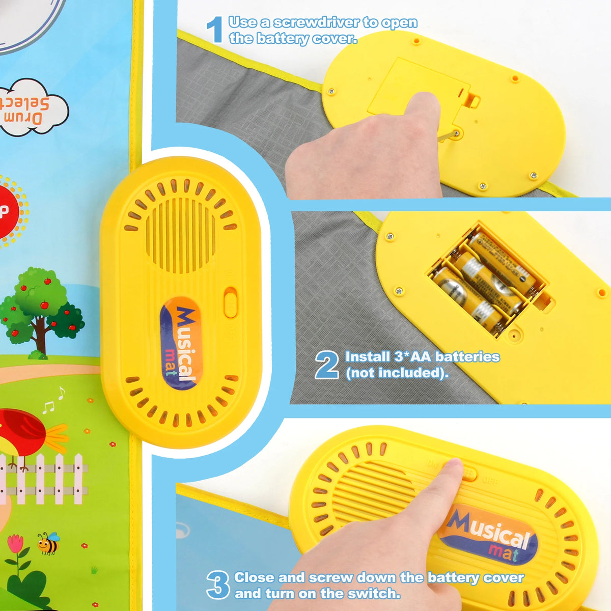 Toddler Educational Music Play Mat - 80x50cm Floor Piano &amp; Drum Mat with Instrument Sounds for Kids