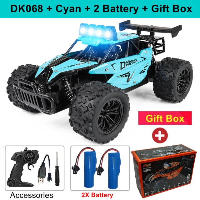 Remote Control Car RC Drift 1:16 Off Road Alloy &ndash; LED Light DK068 Cyan 2B Box