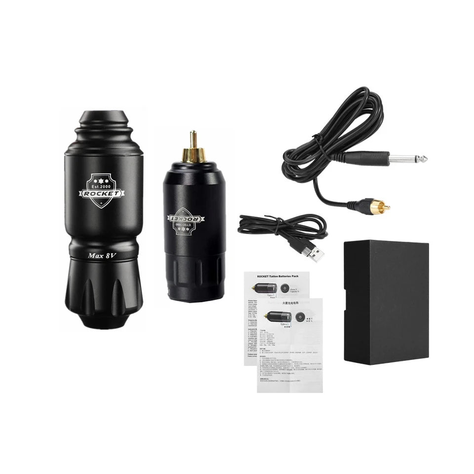 Rocket Tattoo Pen Rotary Gun TT009 &ndash; Rechargeable RCA Power Black Pen Battery