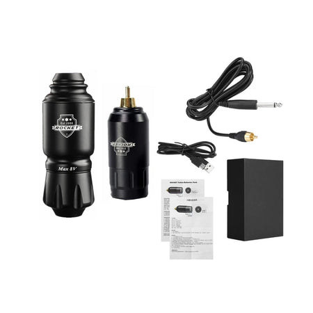 Rocket Tattoo Pen Rotary Gun TT009 &ndash; Rechargeable RCA Power Black Pen Battery
