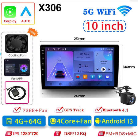 Android13 7 9 10 Inch Car Radio GPS &ndash; Wireless CarPlay and Android Auto Connectivity 10Inch 4-64GB-CAM