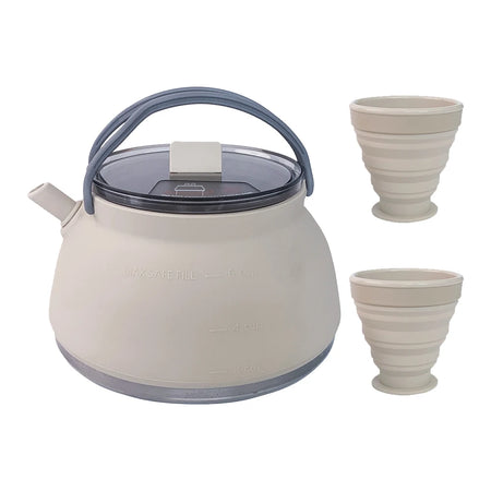 1.5L Outdoor Folding Silicone Kettle - Portable &amp; Collapsible for Travel Khaki Kettle and Cup