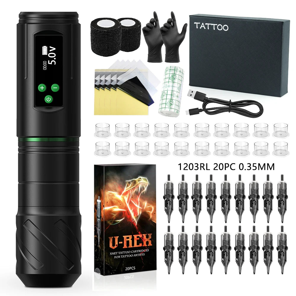 Tattoo Machine T-Rex Wireless &ndash; LED Display 1600mAh Power black Kit 01