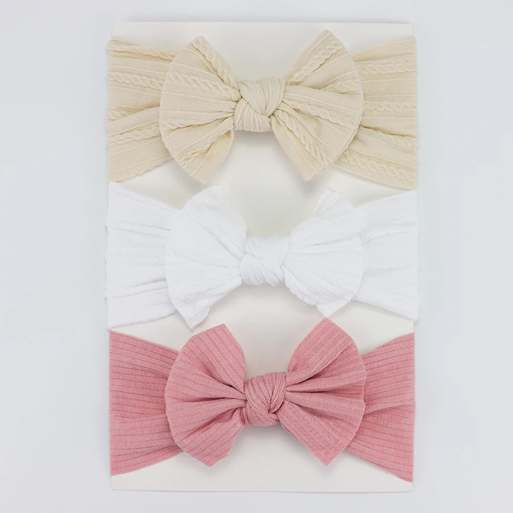 Knit Baby Headband Set - 3 Soft Nylon Bows for Infant Girls B1