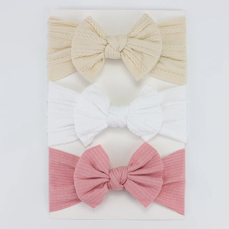 Knit Baby Headband Set - 3 Soft Nylon Bows for Infant Girls B1