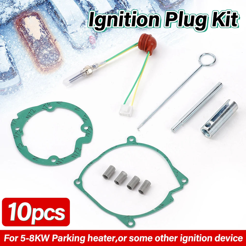 10-Piece Ignition Plug Kit for 12V/24V Parking Heaters, Flat Head