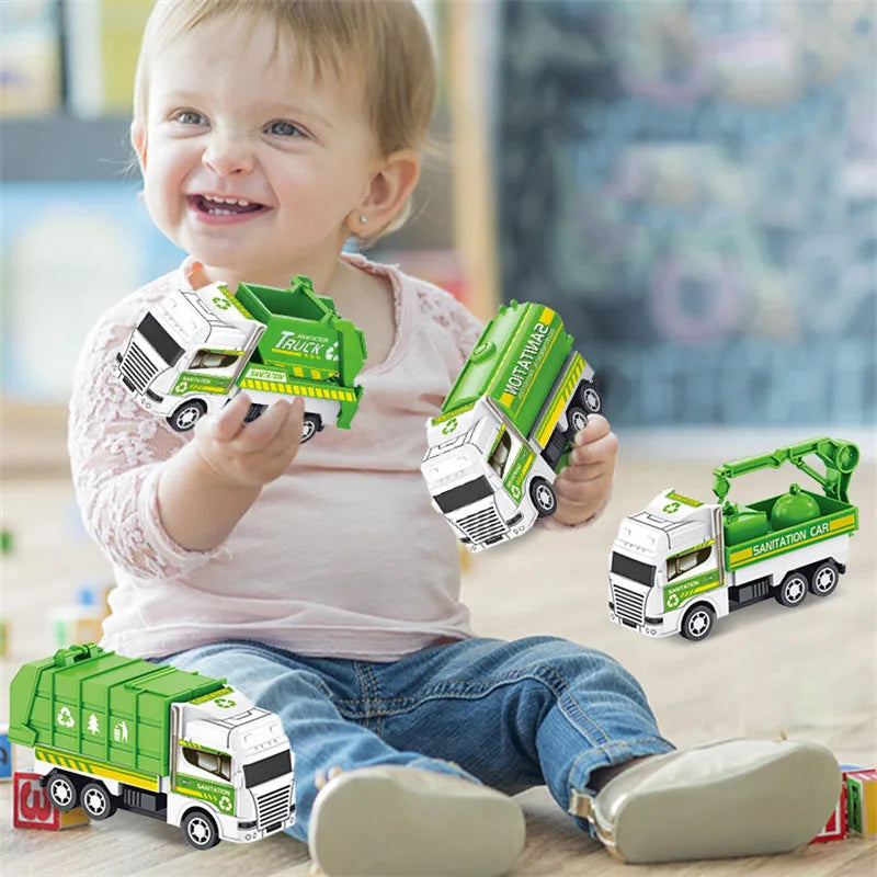 4Pcs Mini Pull Back Sanitation Vehicle Set for Kids