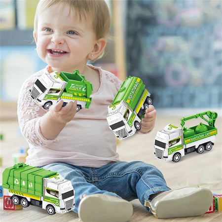 4Pcs Mini Pull Back Sanitation Vehicle Set for Kids