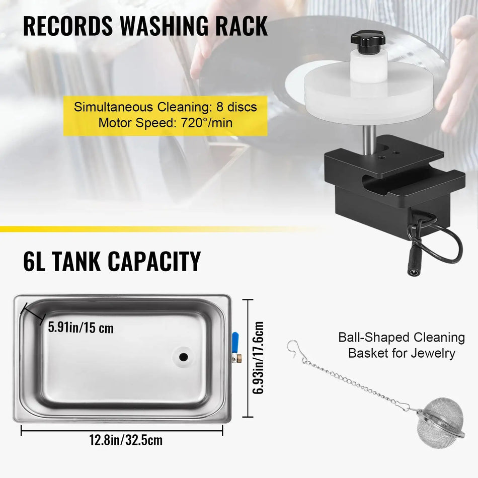 6L Ultrasonic Vinyl Record Cleaner Stainless Steel