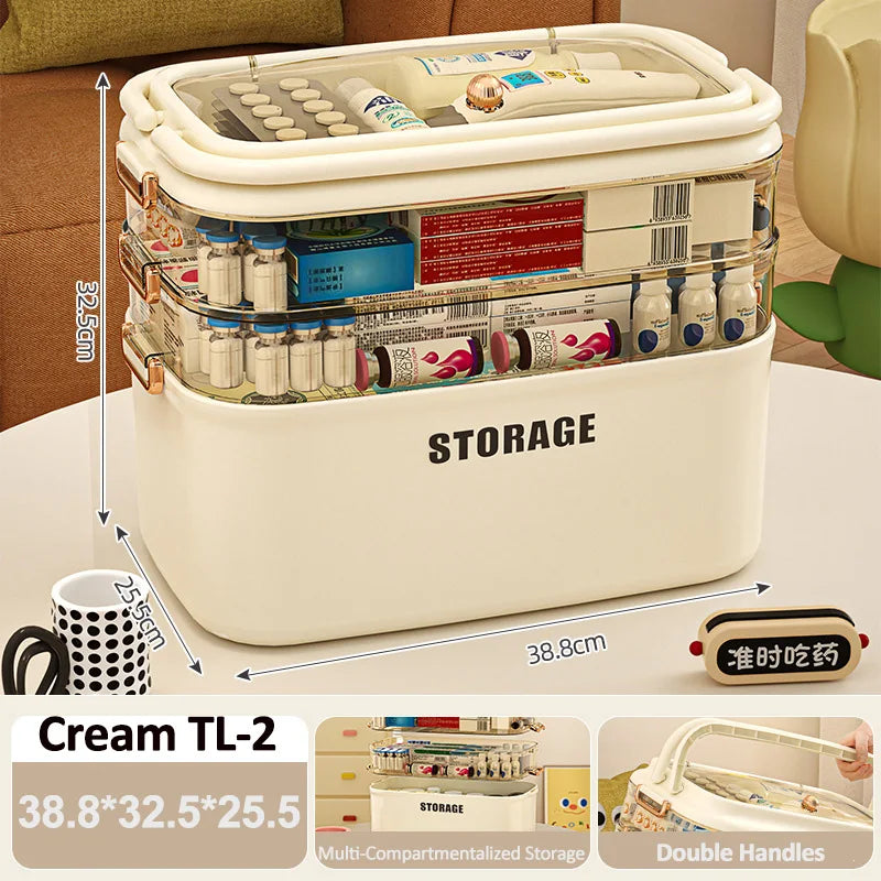 Large Capacity Family Medicine Organizer &ndash; Dustproof Box Cream TL-2