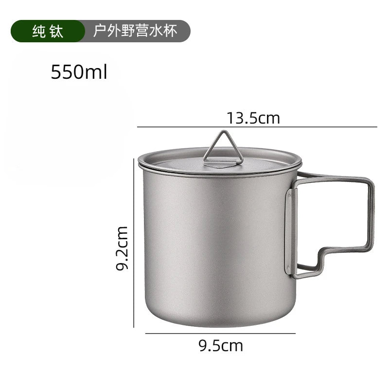 Outdoor Titanium Camping Cup - Foldable Handle Portable 550ml / 401-500ml
