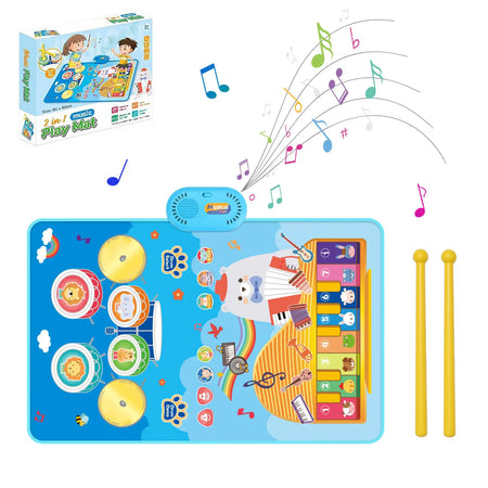 Toddler Educational Music Play Mat - 80x50cm Floor Piano &amp; Drum Mat with Instrument Sounds for Kids F with box