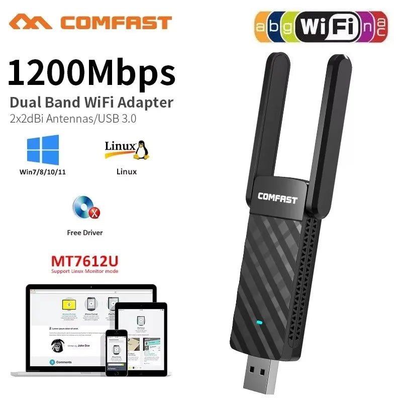 COMFAST 1200M USB 3.0 WiFi Adapter MT7612U &ndash; Dual Band