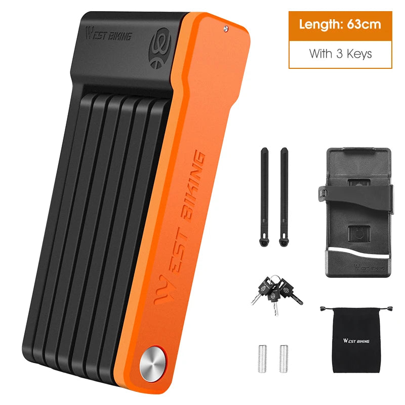 WEST BIKING Portable Foldable Lock for Maximum Bicycle and Scooter Security Black Orange