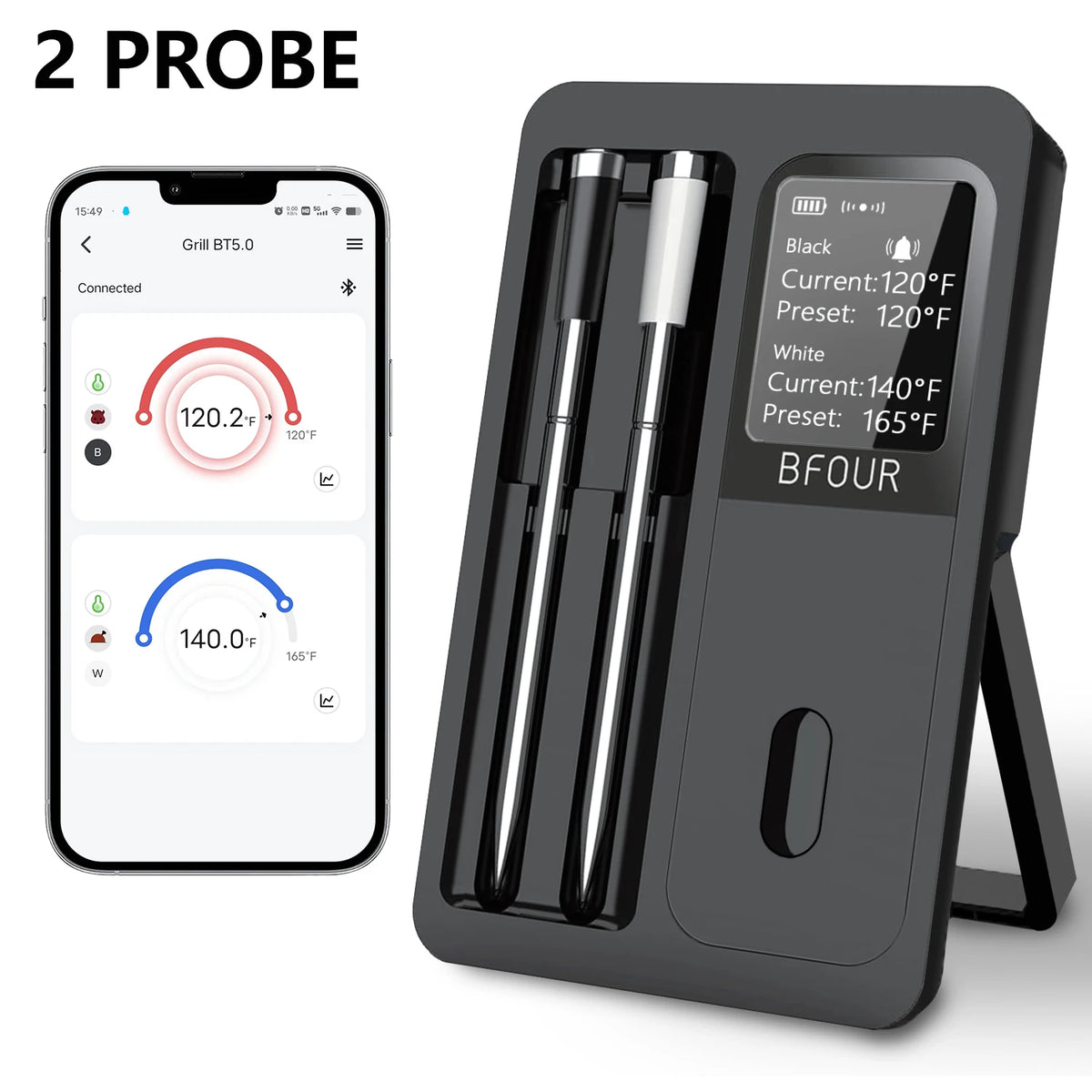 Wireless Bluetooth Meat Thermometer &ndash; IP67 Waterproof 2 Probe BF-40