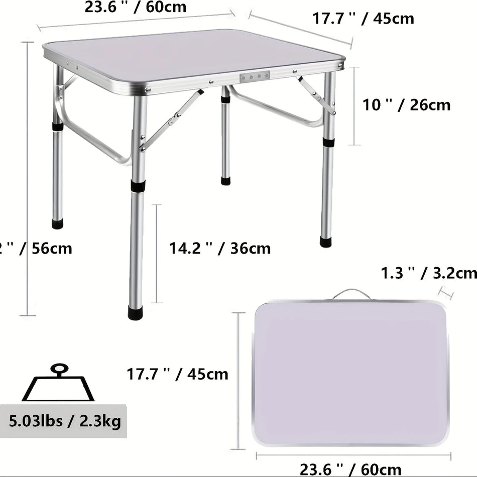 Folding Table With Adjustable Heights 10/22 Inches, Made Of Stainless Steel