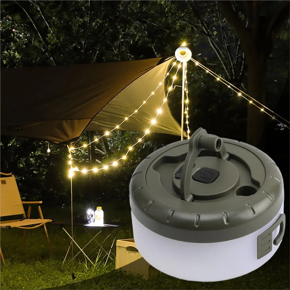 Portable LED String Lights For Camping, 8m Outdoor Decor, Rechargeable 1500mAh